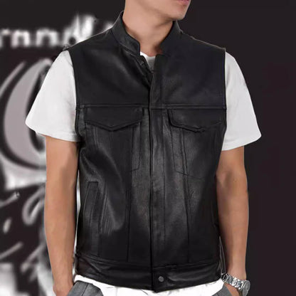Lederweste Herren Modern mit Taschen Schwarz Ledermantel