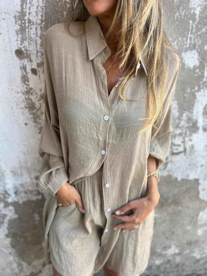 Damen Oversize Bluse Langarm Knopfleiste Großzügig