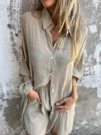 Damen Oversize Bluse Langarm Knopfleiste Großzügig
