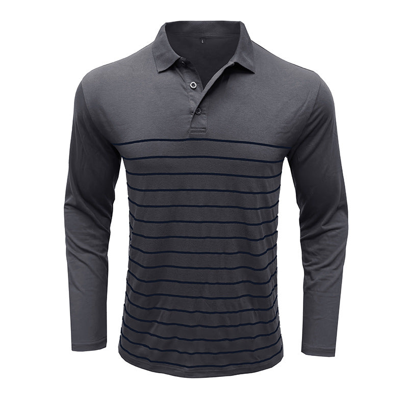 Herren Polo Shirt Langarm Fein gestreift Modern
