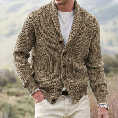 Herren Strickjacke Grobstrick Männlich Mit Taschen