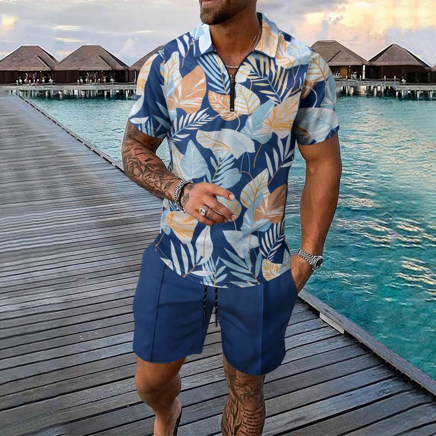 Herren Kurzarmhemd Tropisches Muster Sommer Modern - BerlinGlamour