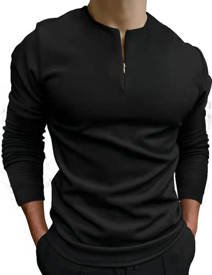 Herren Langarmshirt Sportlich Modern Stehkragen Reißverschluss