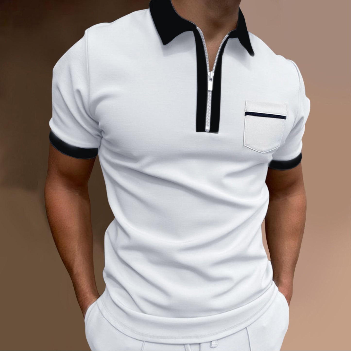 Herren Poloshirt Stilvoll Zip Vorderseite Modern