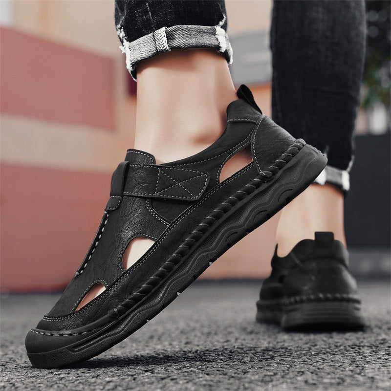 Damen Leder-Sandalen Bequem Verstellbar Rutschfest