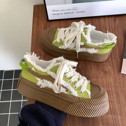 Damen Sneaker Chunky mit Fransen Detail Weich