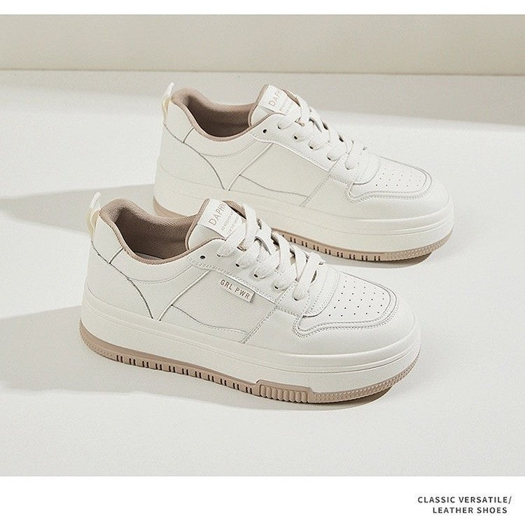 Damen Sneaker Hohe Sohle Atmungsaktiv Leder Sportschuhe