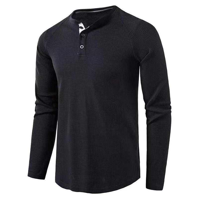 Herren Langarmshirt Modern Waffelstrick Knopfleiste Trendy