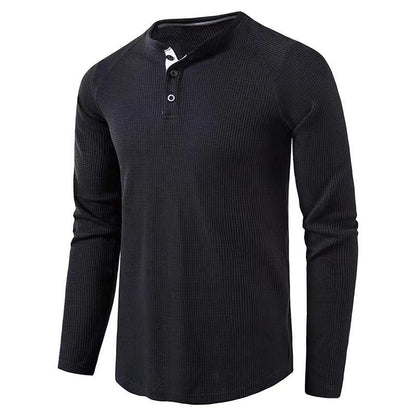 Herren Langarmshirt Modern Waffelstrick Knopfleiste Trendy