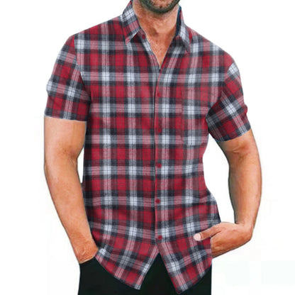 Herren Karohemd Kurzarm Modern mit Taschen