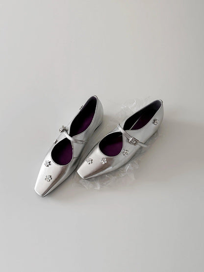 Damen Slingback Ballerinas Schuhe mit Blumen Applikationen und Komfortabsatz