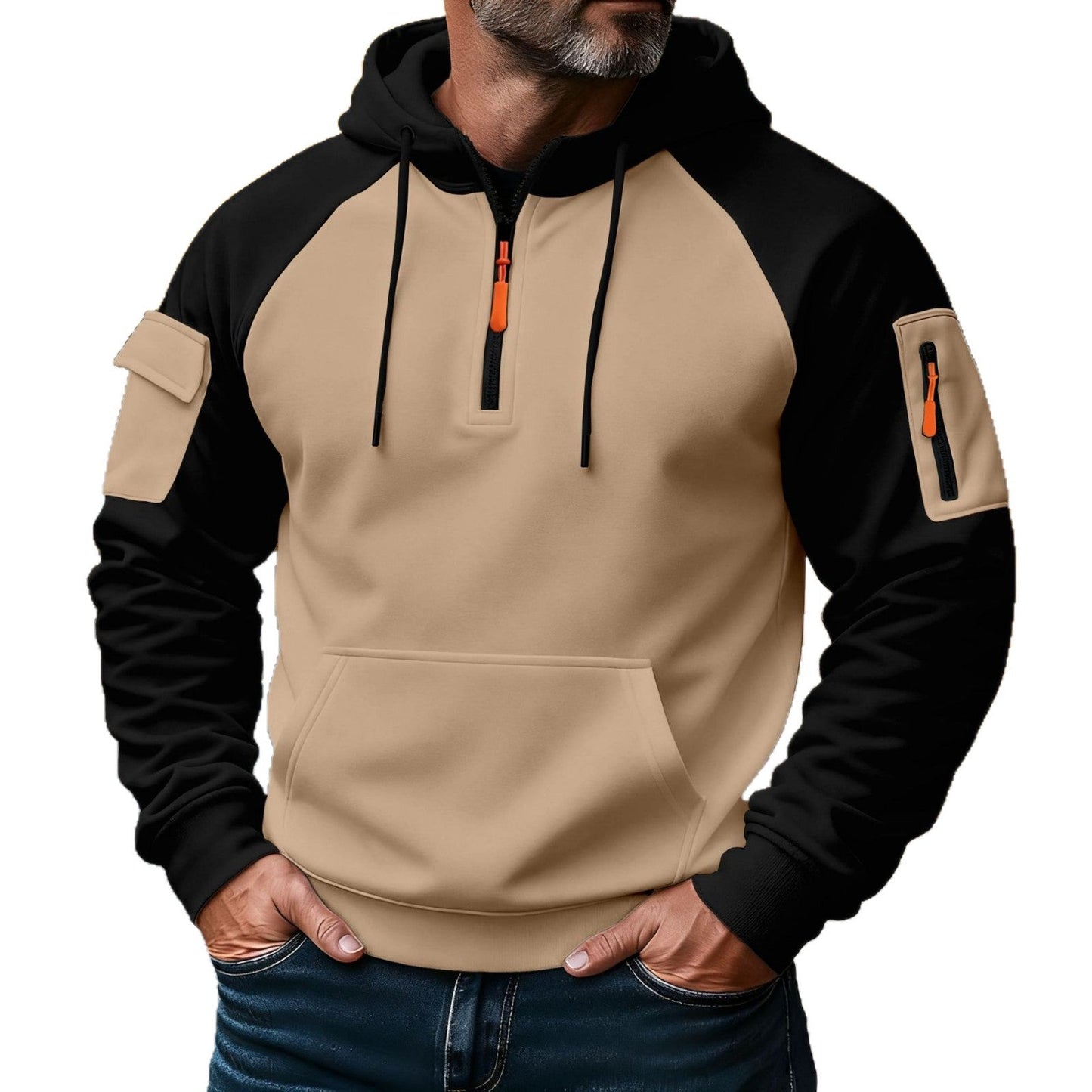 Herren Hoodie Funktional mit Reißverschluss und Taschen