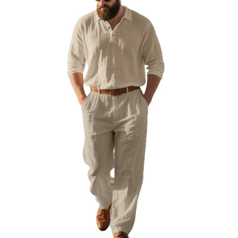Herren Freizeit Outfit Langarm Hemd und elastische Hosen