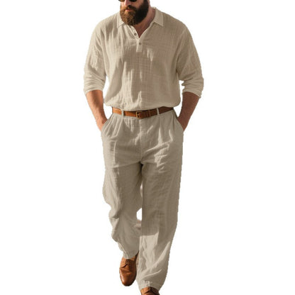Herren Freizeit Outfit Langarm Hemd und elastische Hosen