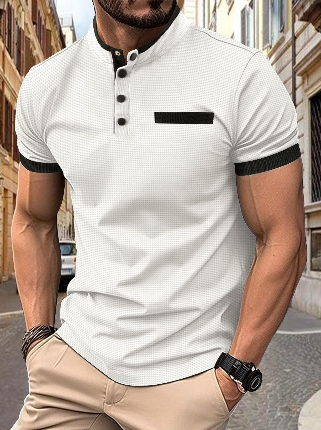Herren Kurzarm Hemd Modern mit Knöpfen Freizeit
