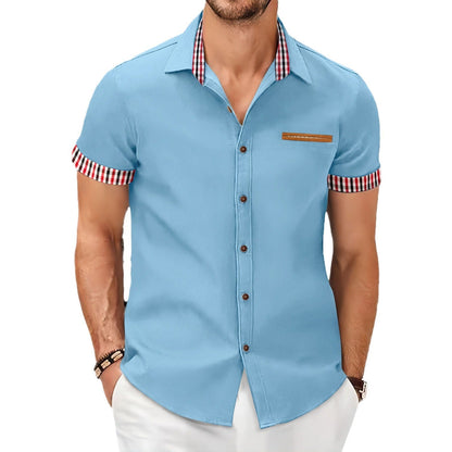 Herren Freizeithemd Kurzarm Modern Mit Kontrastdetails