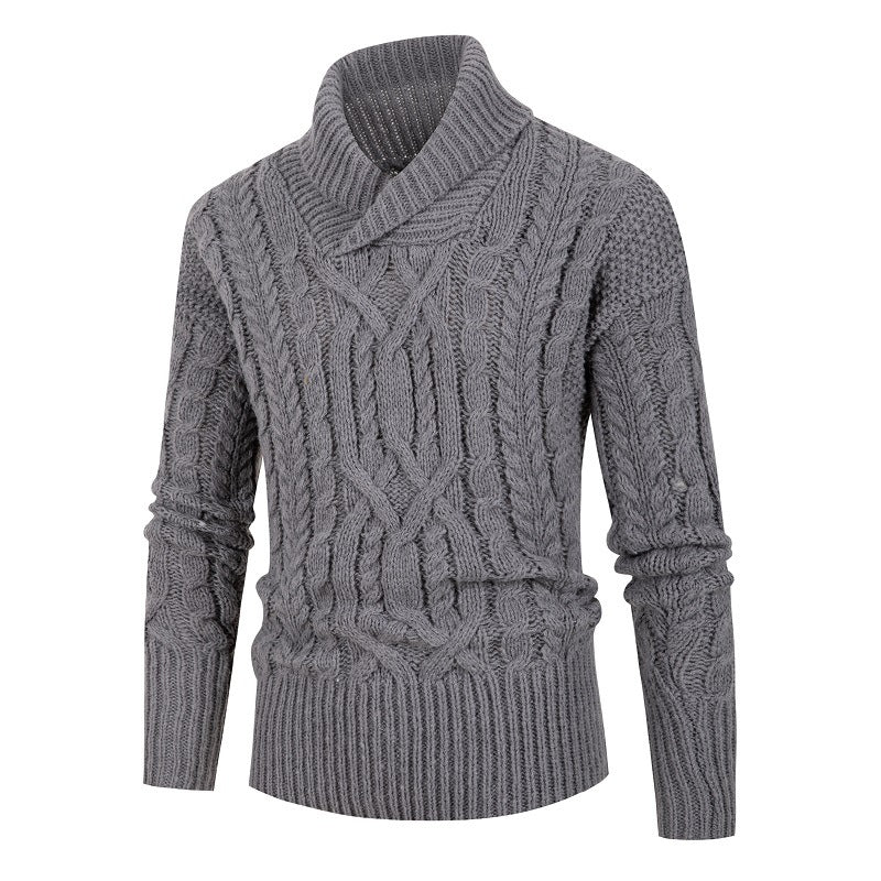 Herren Pullover Grobstrick Schalkragen Zopfmuster Modern