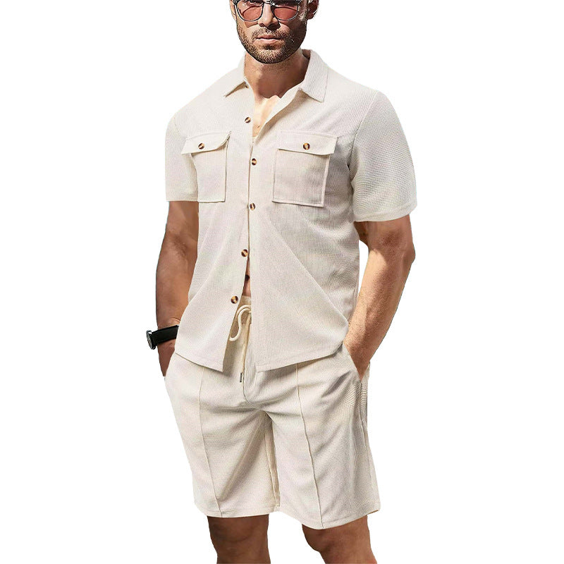 Herren Sommer Set Kurzarmhemd Shorts atmungsaktiv modern