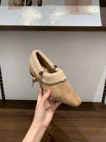 Damen Slipper Elegante Kunstfell Warme Hausschuhe Gold