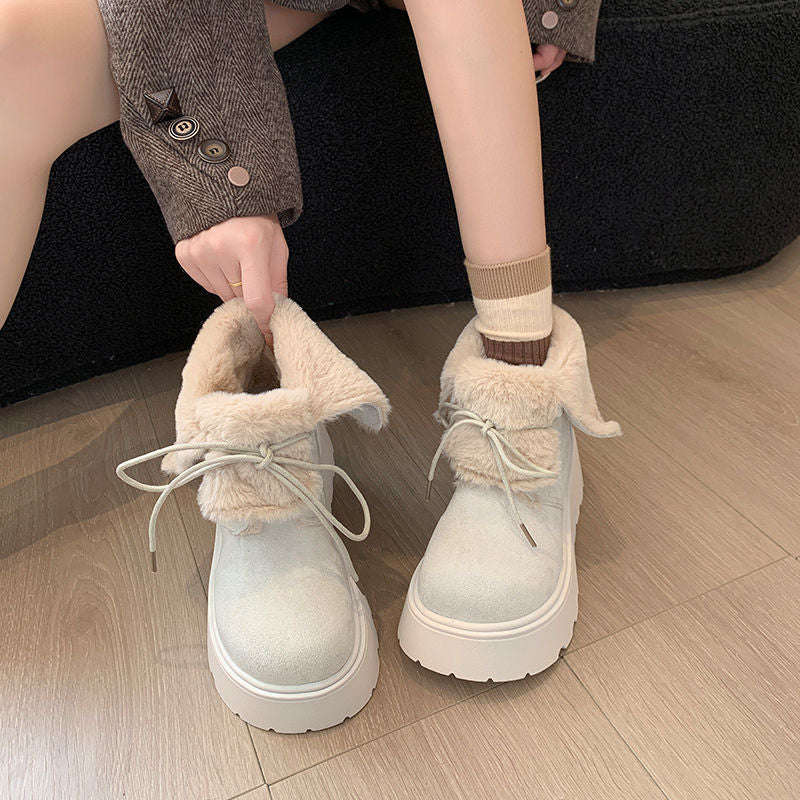 Damen Winterstiefel Flauschig Warm mit Plateau und Fellkragen