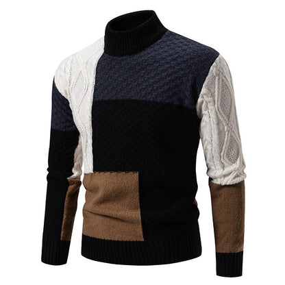 Herren Rollkragenpullover Modern Zopfmuster Farbblock Design