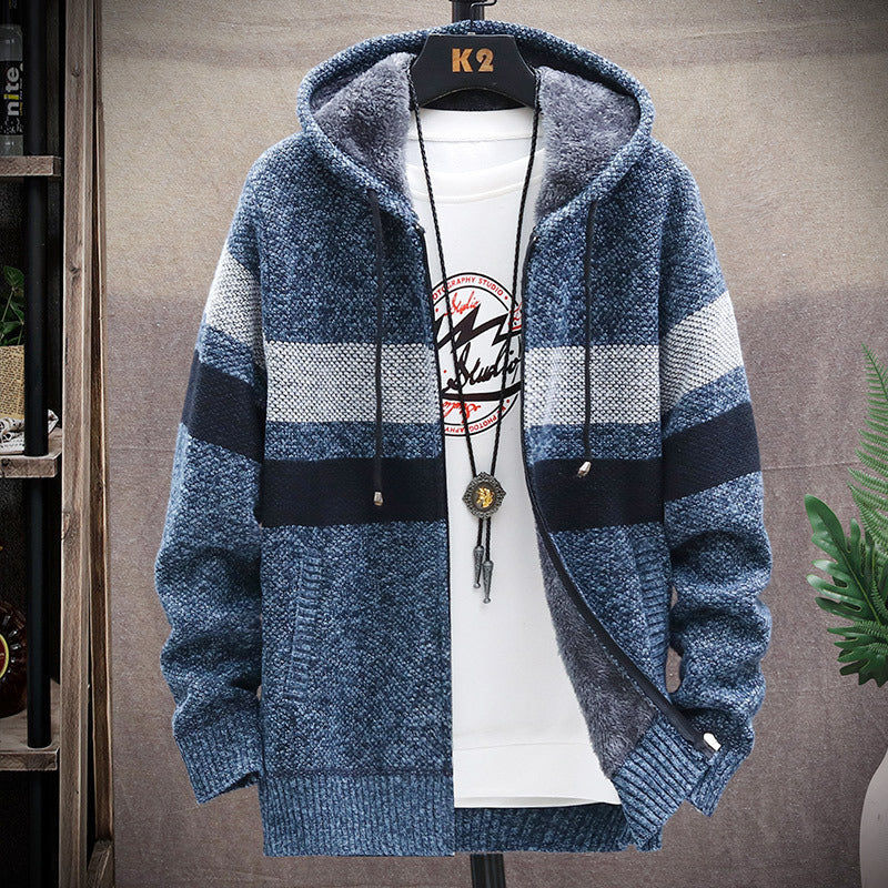 Herren Strickjacke Kapuze Streifen Design Modern