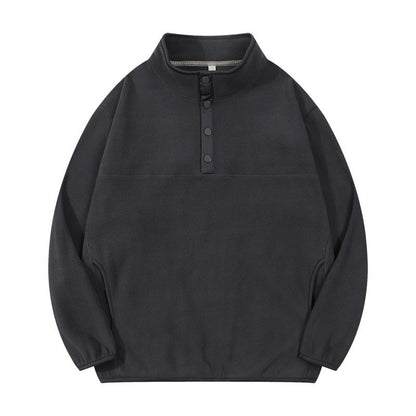 Herren Fleece-Pullover Stehkragen Druckknöpfe Warm
