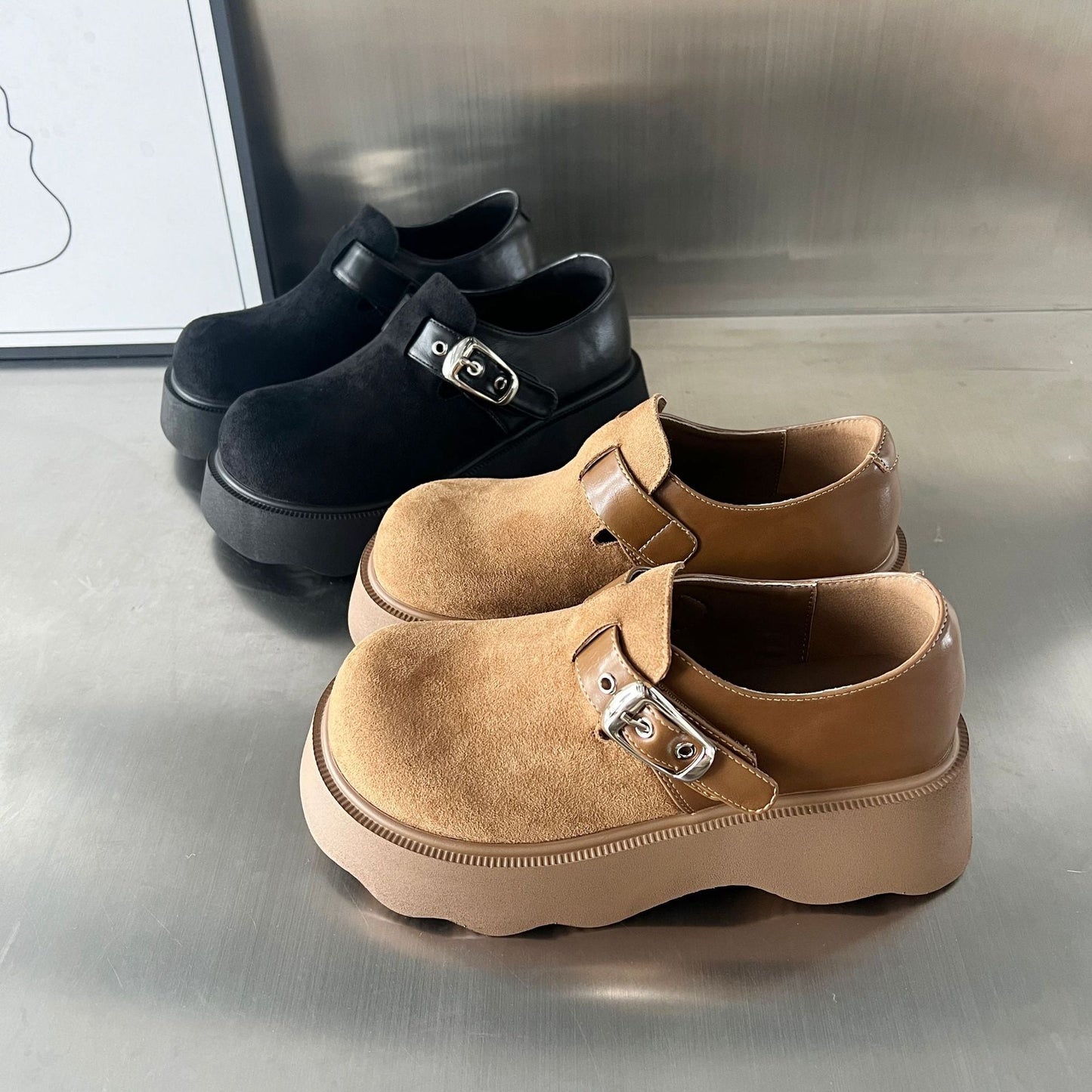 Damen Clogs Plateau Bequem Schnallenverschluss Rutschfest