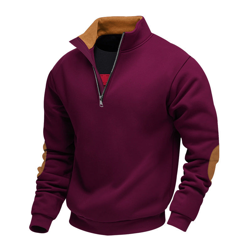 Herren Pullover Stehkragen Sportlich Leder Akzente
