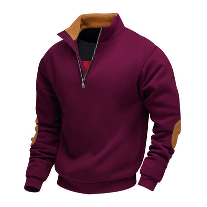 Herren Pullover Stehkragen Sportlich Leder Akzente