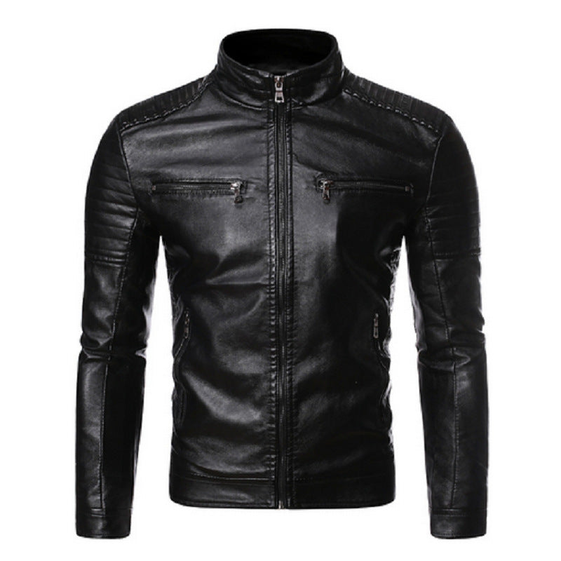 Herren Lederjacke Bikerstil Steppoptik Schwarz