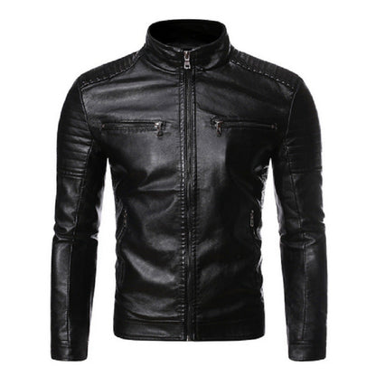 Herren Lederjacke Bikerstil Steppoptik Schwarz