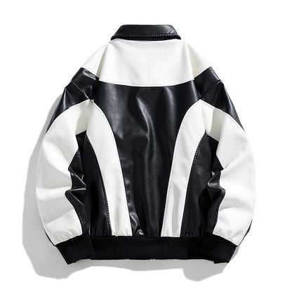 Herren Lederjacke Modern Sportlich Kontrast Details - BerlinGlamour