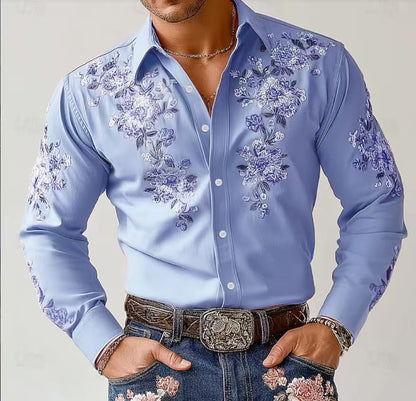 Herren Hemd Langarm Elegantes Blumen Muster Berlin Style