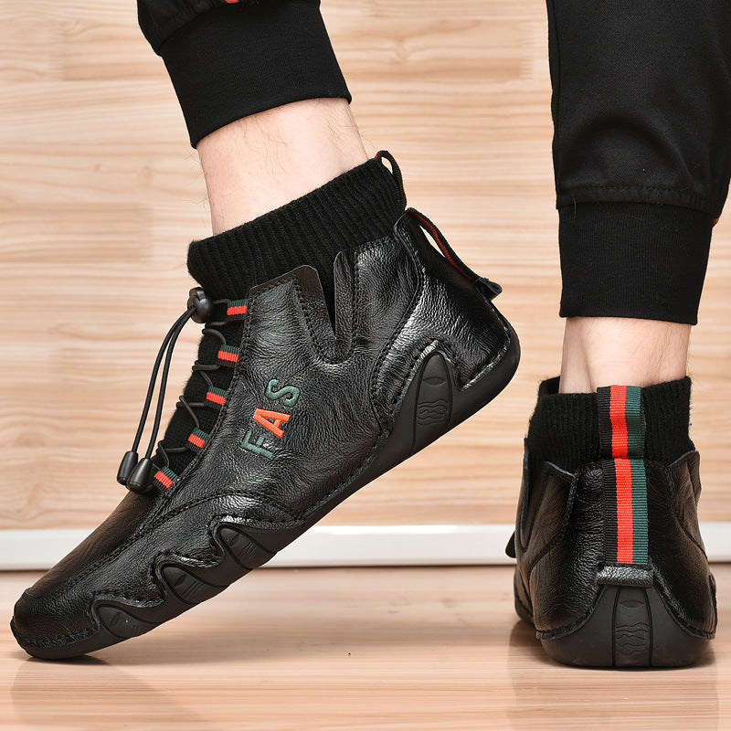 Damen Sneaker Hoch Sportschuhe Leder Schnürsenkel Elastisch