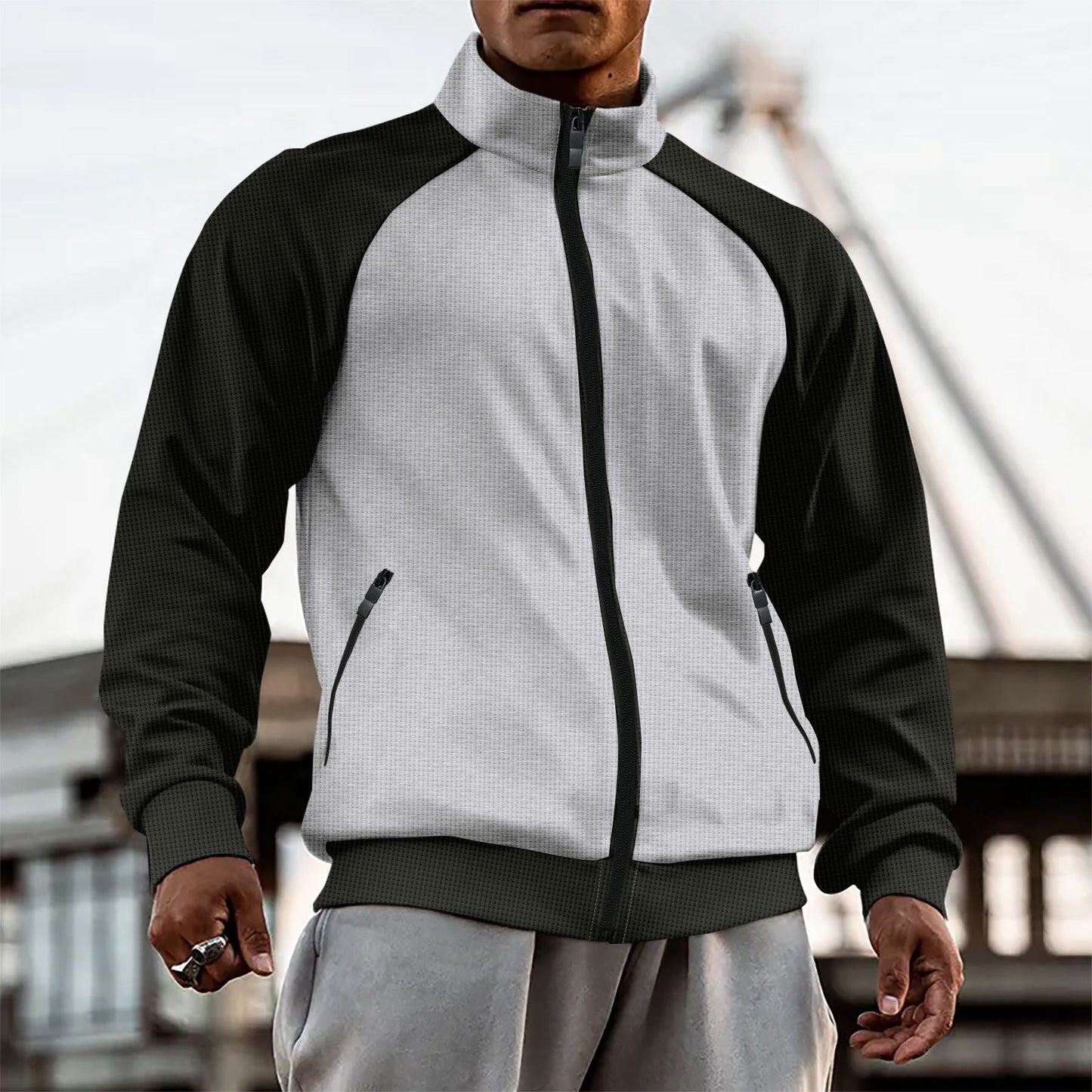 Herren Sportjacke atmungsaktiv mit Stehkragen Modern