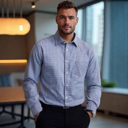 Herren Langarmhemd Kariert Modern Schnitt Berlin Stil