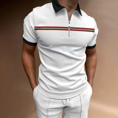 Herren Poloshirt Sportlich Kurzarm Streifenmuster Modern - BerlinGlamour
