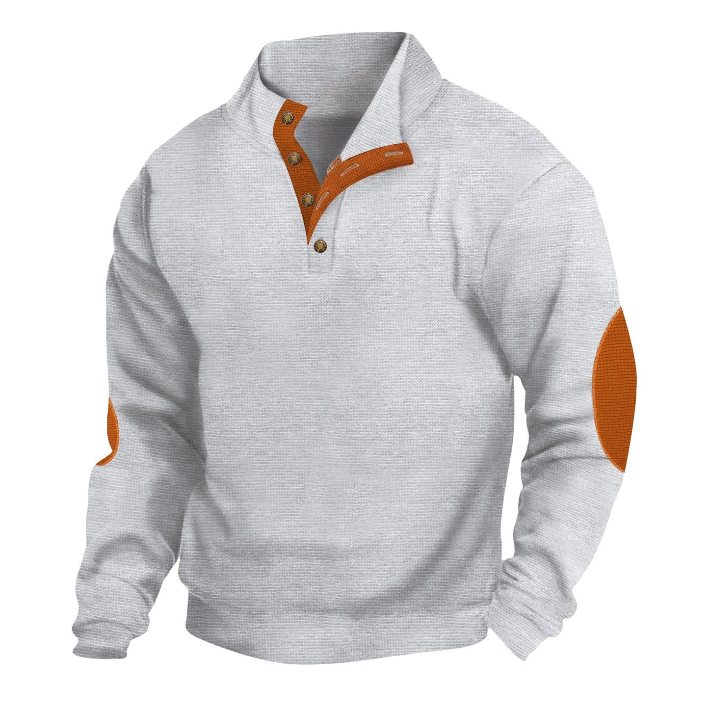 Herren Fleecepullover Stehkragen Knopf Detail Modern
