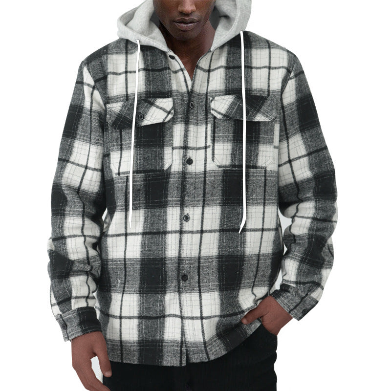 Herren Flanell-Hemdjacke Kariert Kapuze Warm - BerlinGlamour