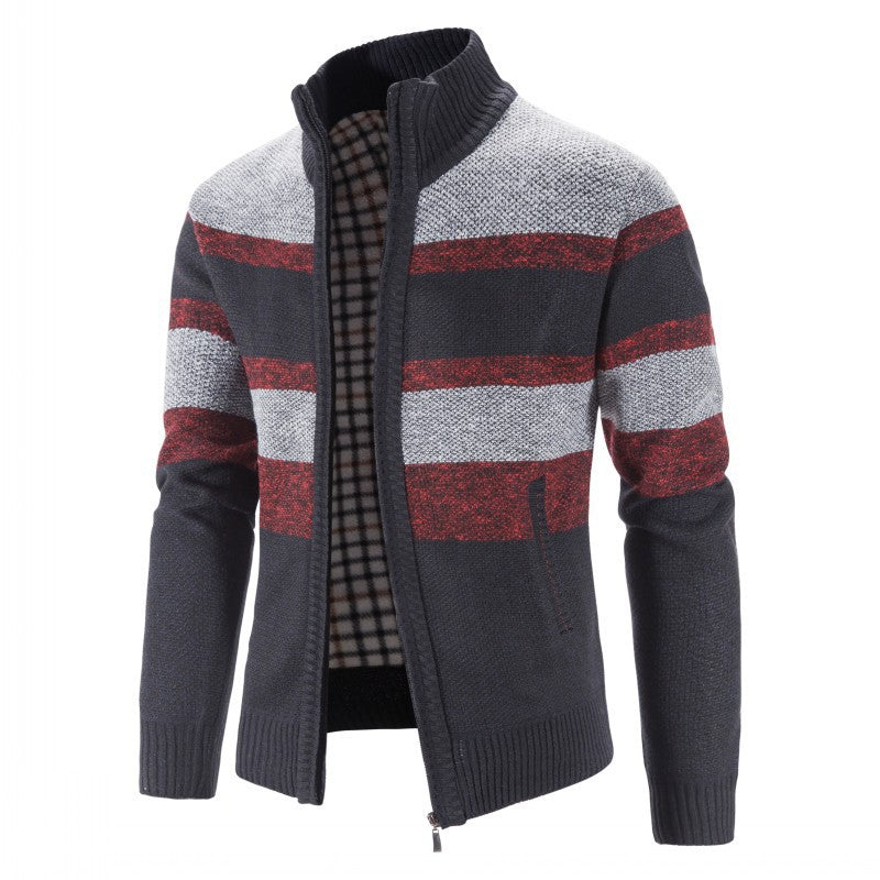 Herren Strickpullover Modern mit Reißverschluss Streifen Design