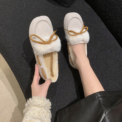 Damen Mokassins Lammfellkragen Weich Warm Winter