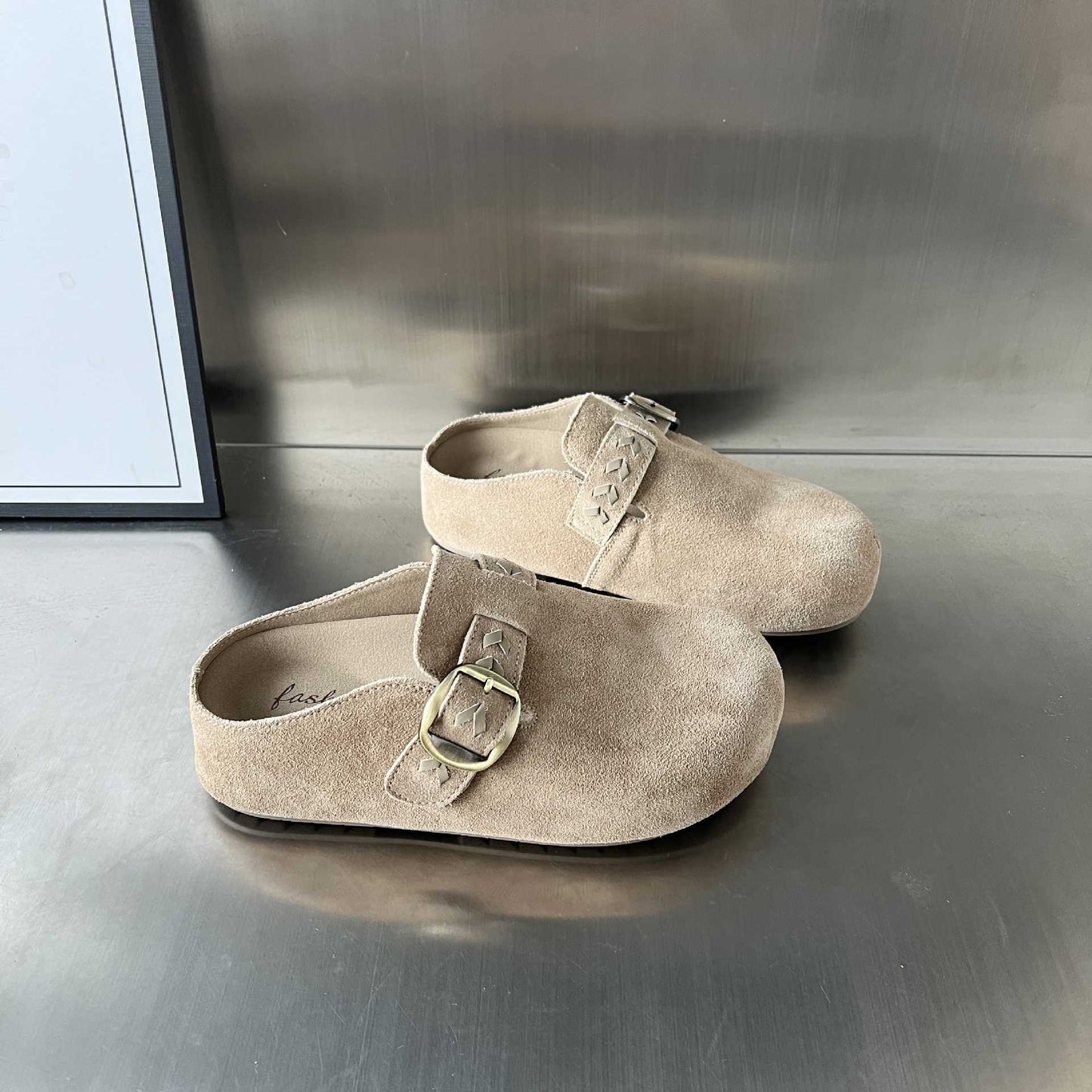 Damen Clogs Wildleder Schnalle Bequem Größe