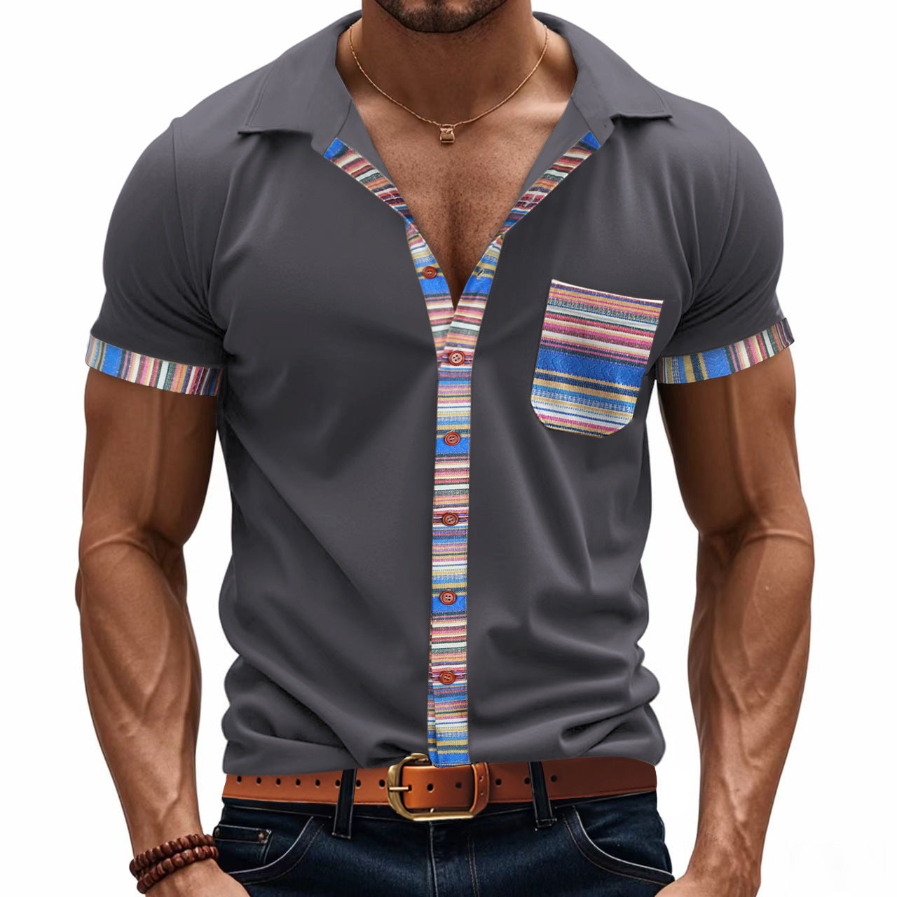 Herren Kurzarmhemd Bunt Modern Sommer