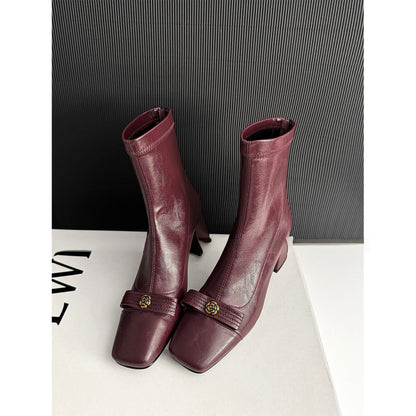 Damen Stiefeletten Elegante Schleife Blockabsatz