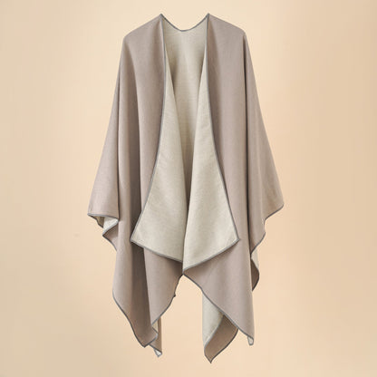 Damen Poncho Weich Wollmix Elegant Schwarz