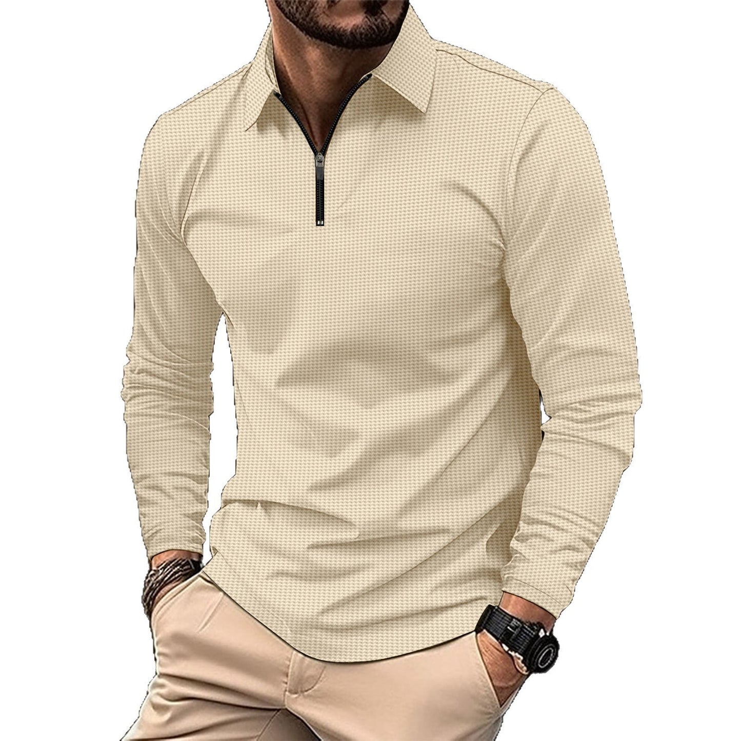 Herren Langarmshirt Elegant Reißverschluss Strukturiert Modern