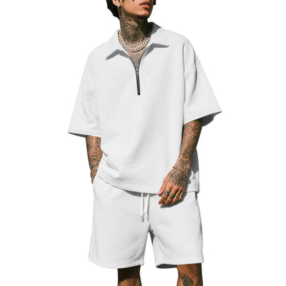 Herren Kurzarm-Set Bequem Modern Reißverschluss Shorts - BerlinGlamour