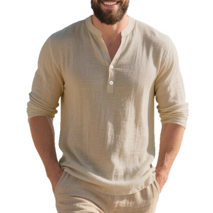 Herren Langarmshirt mit modischem Stehkragen und eleganten Knopfdetails BerlinGlamour.