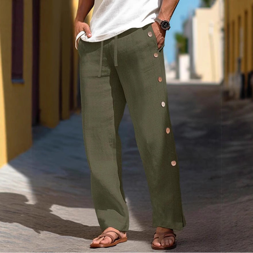 Herren Leinenhose Bequem Locker Mit Knöpfen